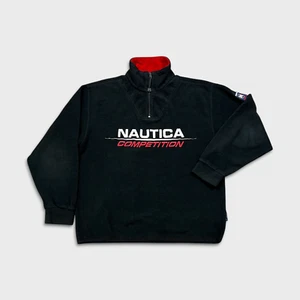 Sudadera de Colección Nautica Polar Para Hombres Grande Negra EE. UU. 1/4 Cremallera Suéter Años 90 - Imagen 1 de 9