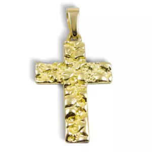 Solid 10K Yellow Gold Mens Nugget Cross Mens Gold Cross Pendant, 4.0 grams - Picture 1 of 8