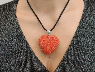 Collana donna cuore rosso corallo di Sardegna girocollo seta nera argento 925 - Immagine 1 di 4