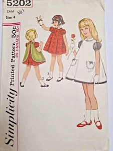 Dress Pinafore A Line Tent Girls 4 Simplicity 5202 Sewing Pattern Cut VTG Short - Picture 1 of 7