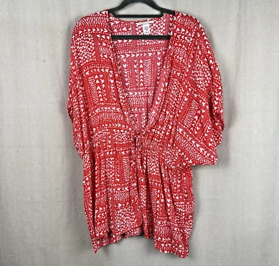 Victoria's Secret Swim Cover Up Women Small Red Hearts Front Tie Cinched Waist - Image 1 of 4