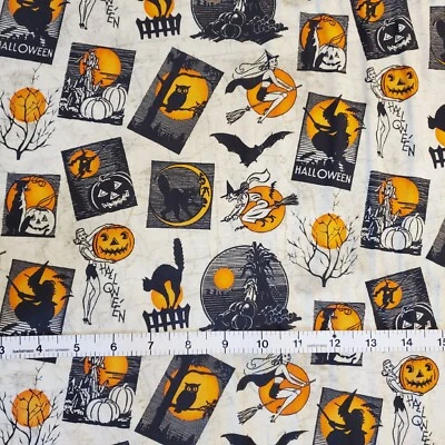 Tela de calabaza de gato brujas de Halloween 100 % algodón FQ HY BTY por yarda resortes Foto 1 de 4