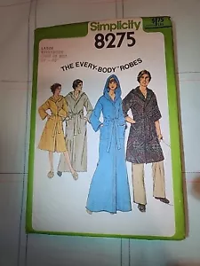 8275 Vintage Simplicity SEWING Pattern Misses Mens Everybody Hooded Robe OOP Sew - Picture 1 of 1