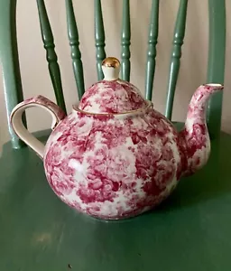 Teiera vintage Baum Bros formalità rosa/bianco con bordo oro teiera rotonda - Foto 1 di 7