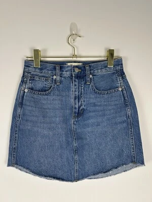Minifalda Madewell para mujer 25 azul denim rígido línea A algodón nueva con etiquetas dobladillo crudo curva Foto 1 de 4