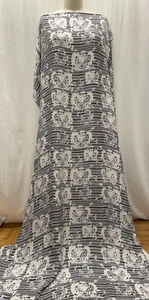 100 Silk Twill Black White Horizontal Stripes abstract Splatters Fabric2 yds 44" - Picture 1 of 11