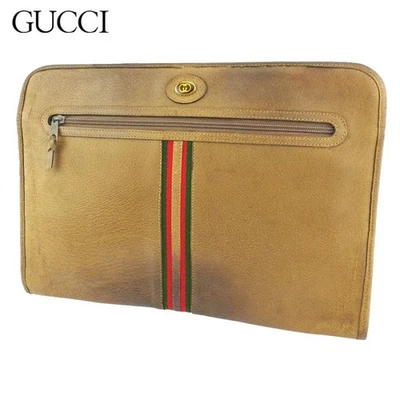 Gucci Vintage Business Briefcase Brown Green Red Leather Purse Authentic - Image 1 of 4