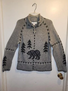 Mandal Bay Quarter Zip Cardigan Small Gray With Bear/Trees Outdoor - Picture 1 of 13