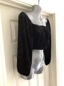 Zara black crushed velvet crop top size Eur small - Picture 1 of 10