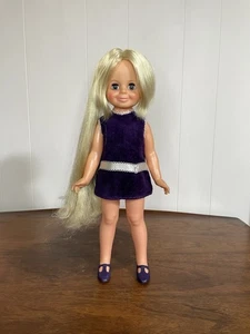 Vintage Ideal SAMTPUPPE 1970 mit original lila Kleid und Schuhen - Bild 1 von 13