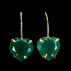 925 Sterling Silver Earrings Heart Aventurine 13mm Natural Gemstone Jewelry - Picture 1 of 13