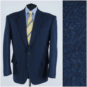 Vintage Italian Tweed Jacket Blazer 46R UK Mens Herringbone Blue Wool Sport Coat - Picture 1 of 14