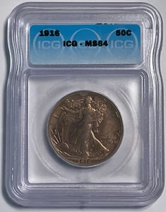 Medio dólar de plata Walking Liberty 1916-P Estados Unidos 50C ICG MS 64 - Imagen 1 de 9