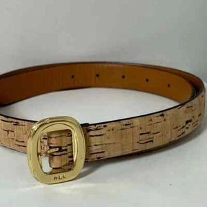 Women’s Ralph Lauren RLL Size Small Cork and Leather Golf Belt Buckle Belt - Picture 1 of 13