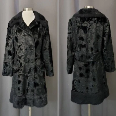 Abrigo Penny Lane Vintage Hecho en Unión Años 70 Retro Negro Imitación Piel Persa Pequeño Foto 1 de 4