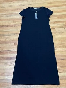 Maxi abito classico donna Chico's 0P nero scollo a scoop manica corta spacco laterale - Foto 1 di 11