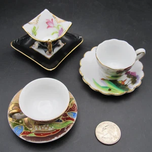 Occupied Japan Mini Cup & Saucer Lot, Three (3): Floral - Landscape - Figures - Picture 1 of 20