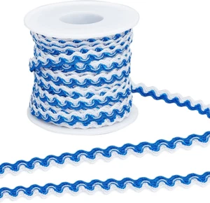 16.4Yds X 8Mm RIC Rac Bending Fringe Trim Wave Ribbons Blue Woven Braided Fabric - Picture 1 of 6