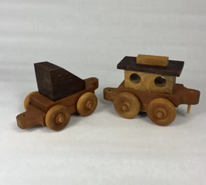 Two Vintage Handmade Wooden Toy Train Pieces 9” X 5.5” - Picture 1 of 6