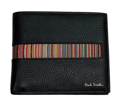 Cartera de cuero negra plegable Paul Smith firma cinta a rayas inserción nueva $295 Foto 1 de 4