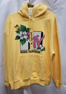 MTV Hooded Sweatshirt Yellow Kangaroo Pocket Hoodie XXL Unisex Men Women Classic - Picture 1 of 3