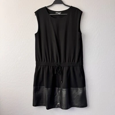 Vince Dress Leather Trim Drawstring Waist Sleeveless Black Large - image 1 of 4