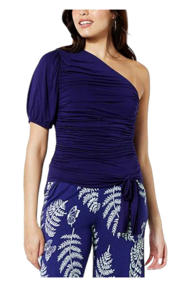 Top Colleen Lopez Un Hombro Rouche Azul Marino Brillante Foto 1 de 1