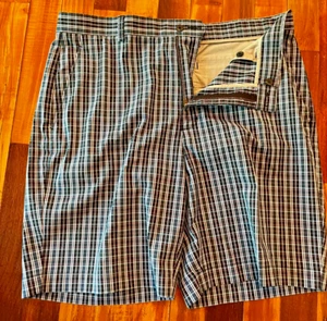 Men's Cutter & Buck CB Dr yTec Golf Shorts, Blue Plaid, Size 38 - Picture 1 of 6