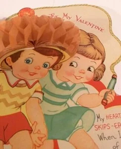 Vintage Valentine Honeycomb Surprise On Hat Jump Rope Sweet Children LARGE - Photo 1/5