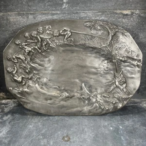 Émile Duchez – Bas-relief en étain Art Nouveau vers 1900. Pêche. Ancien - Foto 1 di 10