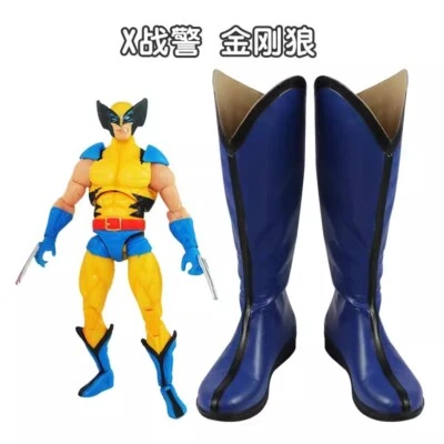 Cosplay Deadpool 3 X-Men Wolverine Boots Shoes Halloween Costume Props PU Blue - Image 1 of 4