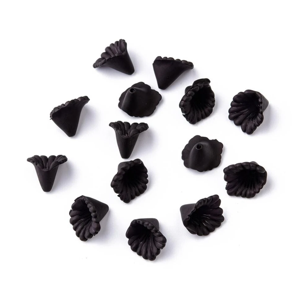 Bead Caps Acrylic Frosted Black Lily Flower 30pcs 12mm x 12mm - Jewellery Crafts - Image 1 of 3