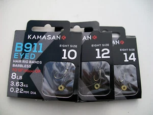 24 x Assorted B911 Eyed Barbless Bait Band Rigs Hooks to Nylon Size 10,12 &14. - Picture 1 of 6