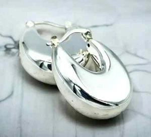Lightweight Chunky Oval Hoop Earrings in 925 Sterling Silver 1531 - Picture 1 of 4