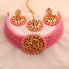 New Pink Gold Plated Choker Jewelry set Indian Wedding Wear Bridal Necklace Set