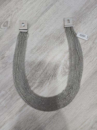 COLLANA DI PERLINE MULTIFILO BRILLANTE ARGENTO MICHAEL KORS CHIUSURA GIREVOLE NUOVA CON ETICHETTE