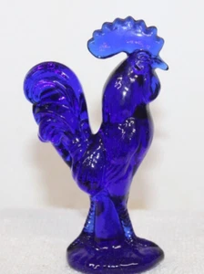 COBALT BLUE DEPRESSION STYLE GLASS ROOSTER CHICKEN FIGURINE Farmhouse 4.5 in - Picture 1 of 8