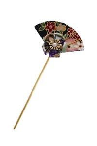 C-121-1 Schwarz bunt Haarnadel Fächerform  Sakura Japan Geisha Kimono Hanfu - Bild 1 von 11