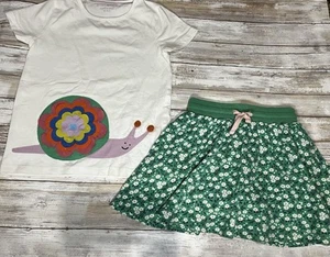 Mini Boden Girls 6 7 Y Green Floral Scooter Skirt/Skort & Snail Shirt Set - Picture 1 of 8