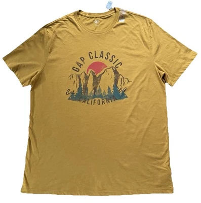 Camiseta GAP Hombre XL NUEVA CON ETIQUETAS Gráfica Diseño Montaña California ’69 Oro Amarillo NUEVA Foto 1 de 4