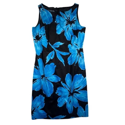 Vestido Jones New York Talla 12 Negro Azul Floral Sin Mangas Carrera Foto 1 de 4