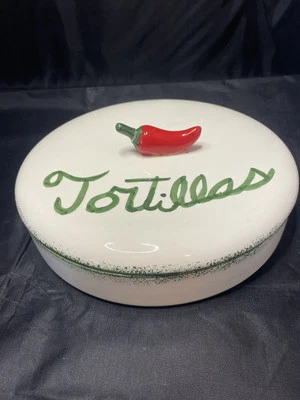 Tazón de cerámica para servir tortilla vintage tapa con mango de pimienta roja - noche de tacos Foto 1 de 4