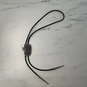 Vintage 70's Pewter Native American Thunderbird Bolo Tie Braided Leather 18" - Picture 1 of 10
