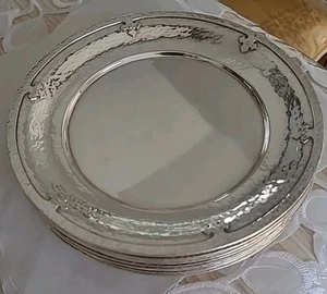 SET OF 12 ARTS & CRAFTS STERLING SILVER PLATES  14TH CENTURY STRAPWORK - Picture 1 of 8