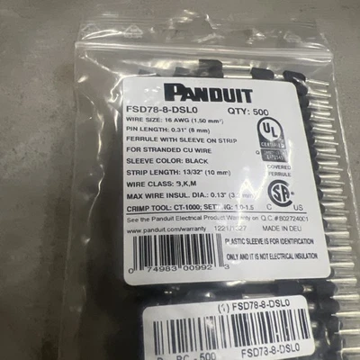 Virola Panduit FSD78-8-DSL0, 16 AWG, PP, 13/32 pulgadas, Pk500 Foto 1 de 4
