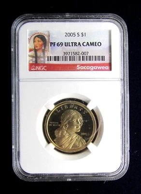 2005 Proof Sacagawea Dollar NGC PF69 Ultra Cameo - Image 1 of 2