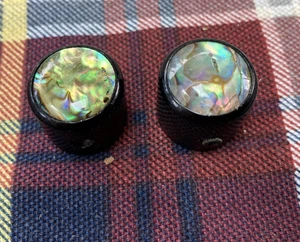 Two Black Solid Metal Dome Knobs for Guitar or Bass with Pearloid Inlays - Picture 1 of 4