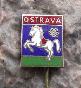 Antique Ostrava City Prancing Horse Heraldic Crest Official Coat Arms Pin Badge - Picture 1 of 4
