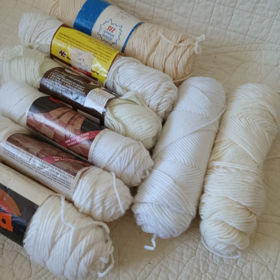 Mixed Lot of 8 Assorted White Vtg Acrylic Worsted Weight #4 Yarn 3oz-4oz Skeins - Image 1 of 4
