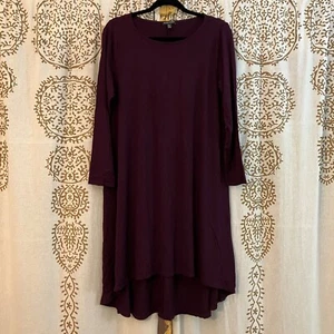 Abito tunica Eileen Fisher Petite Large PL alto basso viola bordeaux maglia - Foto 1 di 5